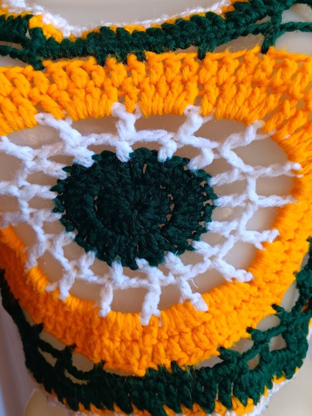 True Vintage Small Crop Top 1of1 Crochet Halter Green Yellow White 70's Hippy